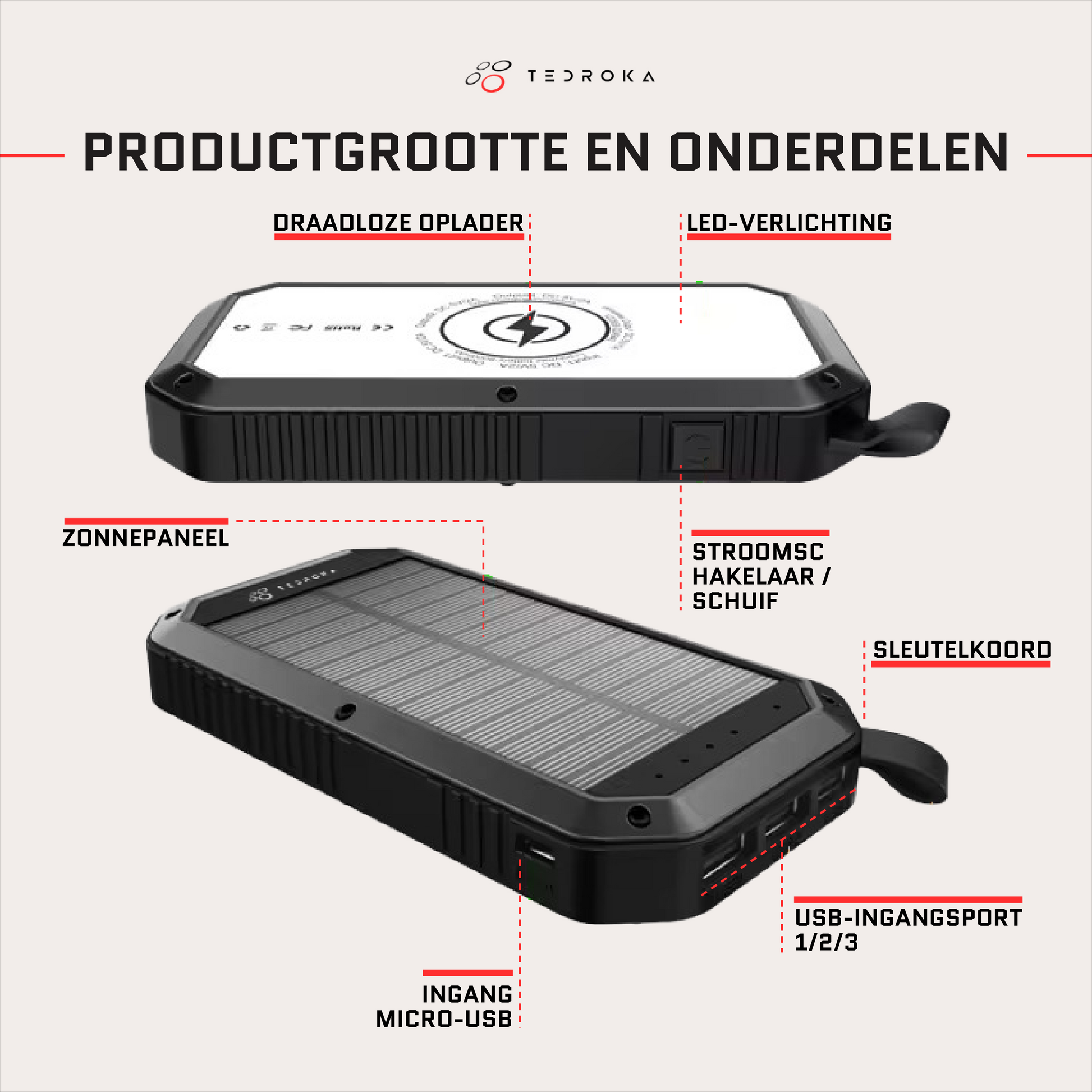 Tedroka® Zonne-energie Power Bank