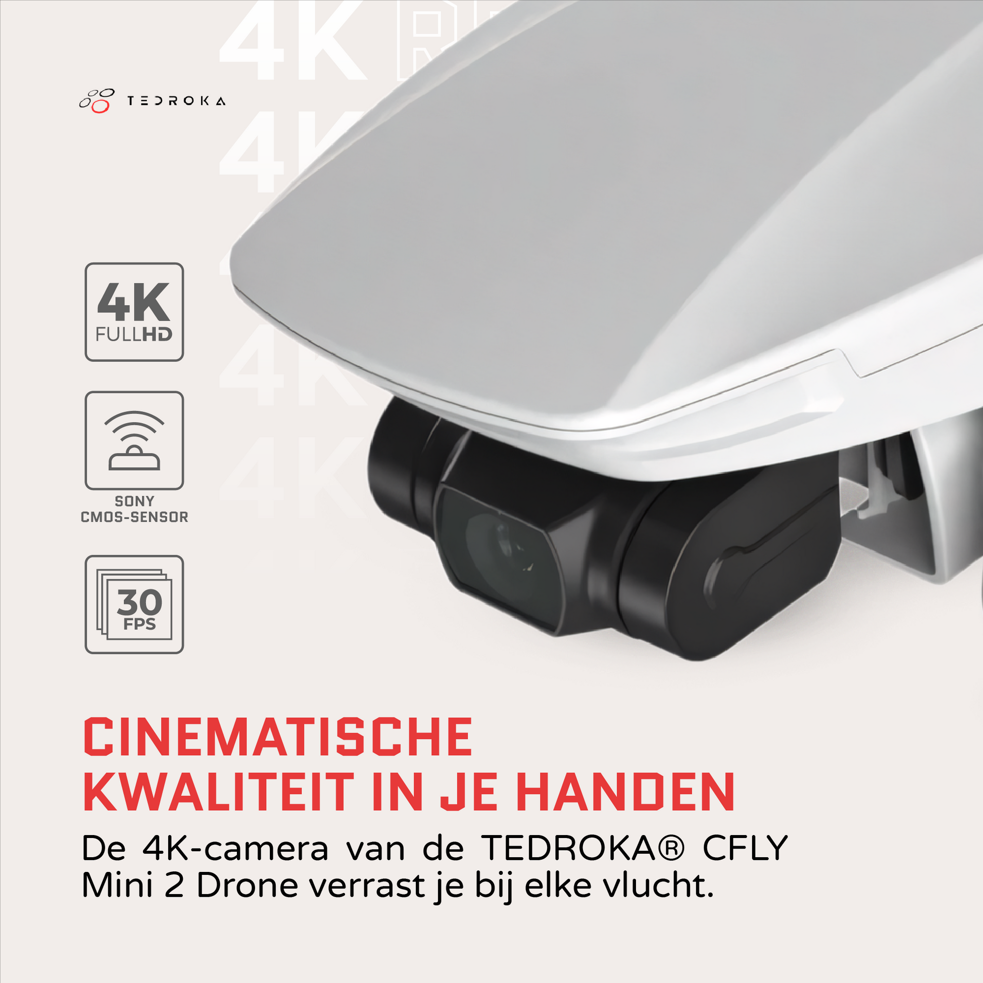 Tedroka® CFLY Mini 2 Drone – 4K UHD Camera, 66 Minuten Vliegtijd, 5000m Bereik, GPS & GLONASS, 3-Assige Gimbal, 128GB Opslag, 20MP Foto, Onder 249g, Intelligente Vluchtmodi, Visuele Tracking, 4K/30FPS QuickShots, Max 5KM Transmissie