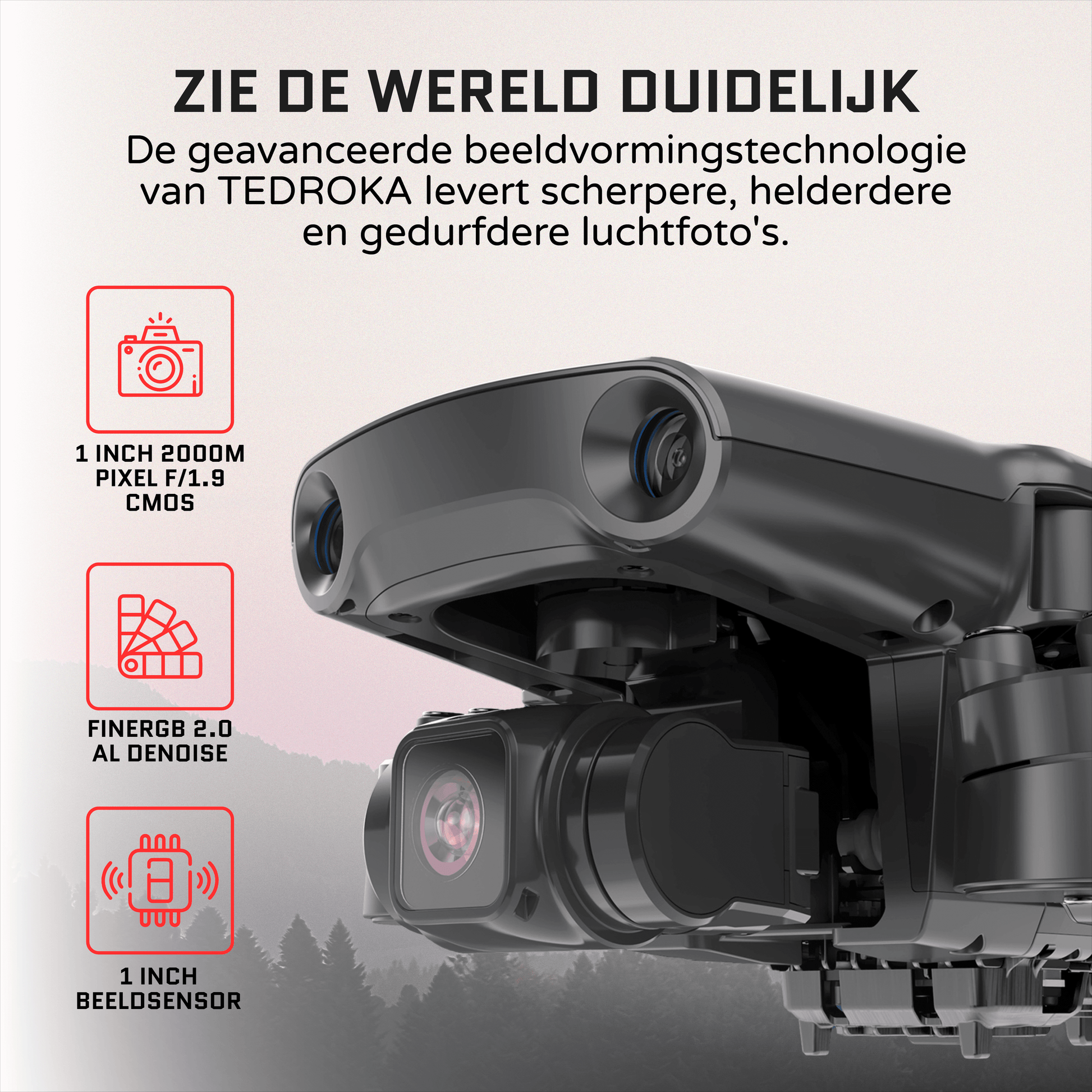 Tedroka® 1 INCH drone - met GPS 4K 1 inch -camera - Vliegtijd van 105 minuten - 4K UHD-video - inclusief 3 batterijen, ingebouwde obstakelvermijding draagbare tas en 64 GB SD kaart