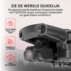 Tedroka® 1 inch Professionele Drone - GPS - 16KM FPV - 4K Drone - Camera 3-Axis Gimbal - 30FPS - 35 Min Vluchttijd - AI Tracking - 3D Flip - Obstakel Vermijding - RC Drone - Draagbare Tas - 3 Accu's - Tedroka Cameratas+powerbank+landing pad+regenhoes