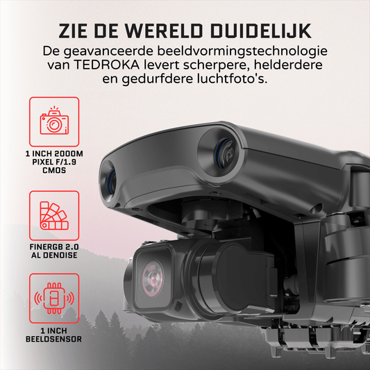 Tedroka® 1inch Professionele Drone - GPS - 16KM FPV - 4K Drone - Camera 3-Axis Gimbal - 30FPS - 35 Min Vluchttijd - AI Tracking - 3D Flip - Obstakel Vermijding - RC Drone - Draagbare Tas -3 Accu's - 64 GB SD kaart - 10.000 mah powerbank