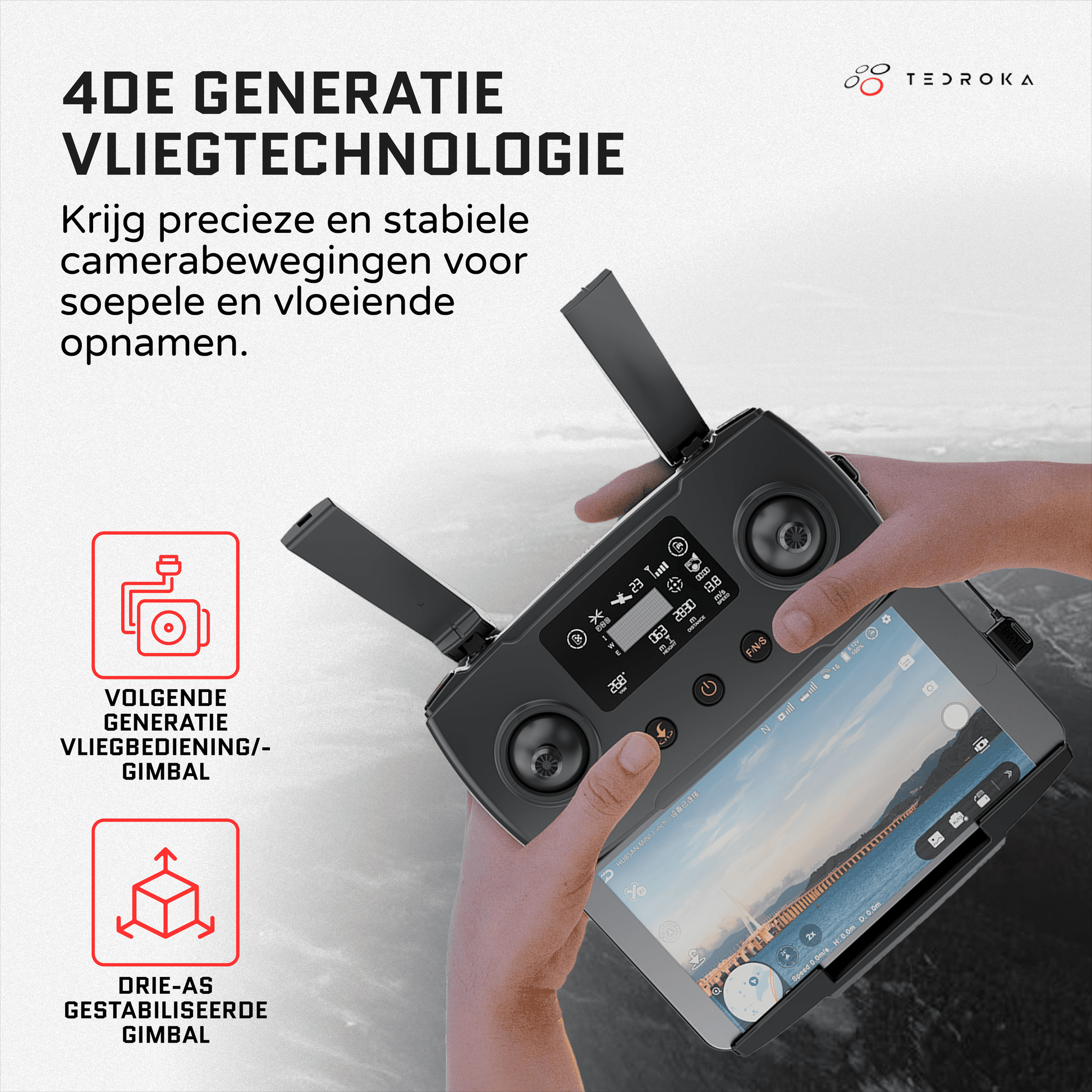 Tedroka® 1 INCH drone - met GPS 4K 1 inch -camera - Vliegtijd van 105 minuten - 4K UHD-video - inclusief 3 batterijen, ingebouwde obstakelvermijding draagbare tas en 64 GB SD kaart