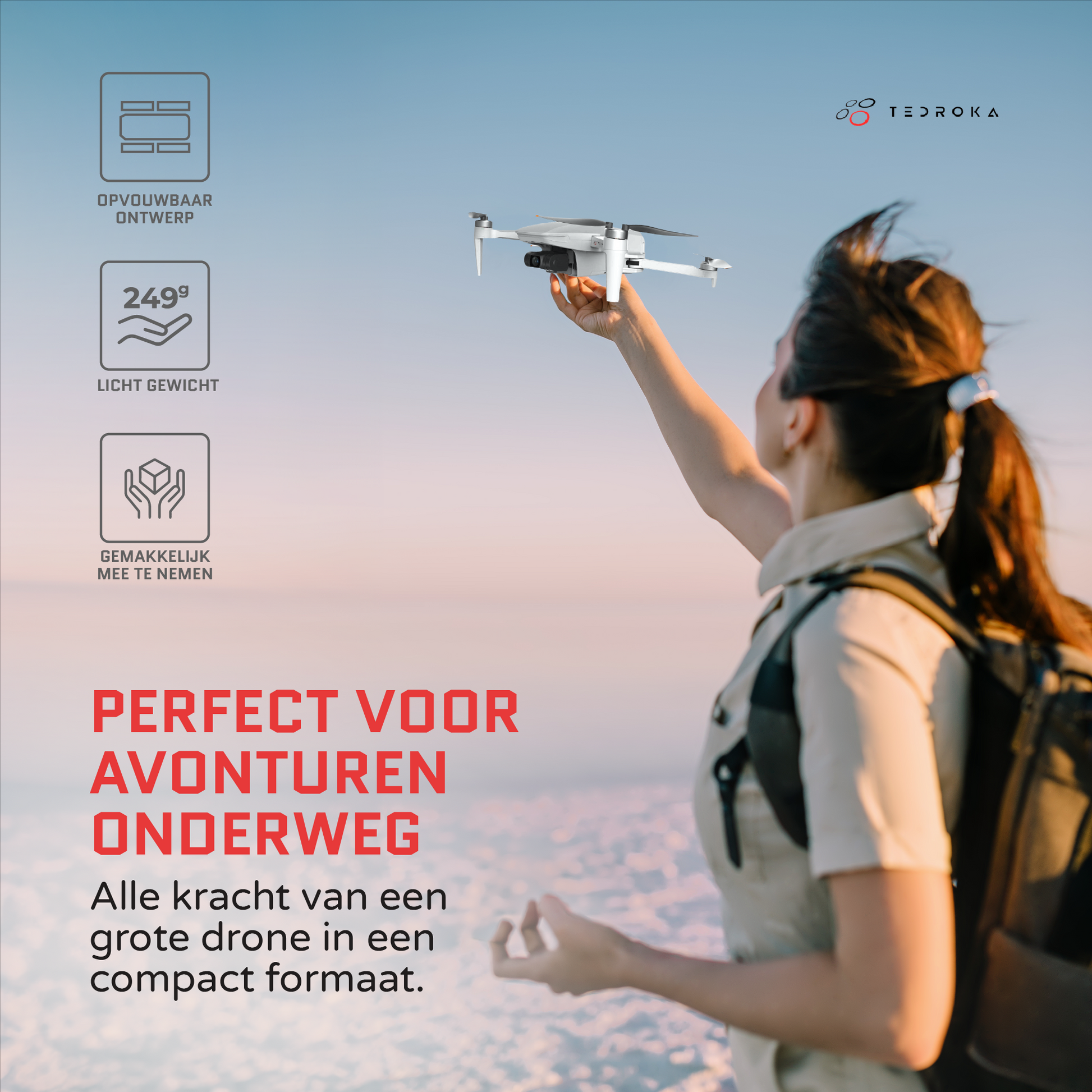 Tedroka® CFLY Mini 2 Drone – 4K UHD Camera, 66 Minuten Vliegtijd, 5000m Bereik, GPS & GLONASS, 3-Assige Gimbal, 128GB Opslag, 20MP Foto, Onder 249g, Intelligente Vluchtmodi, Visuele Tracking, 4K/30FPS QuickShots, Max 5KM Transmissie