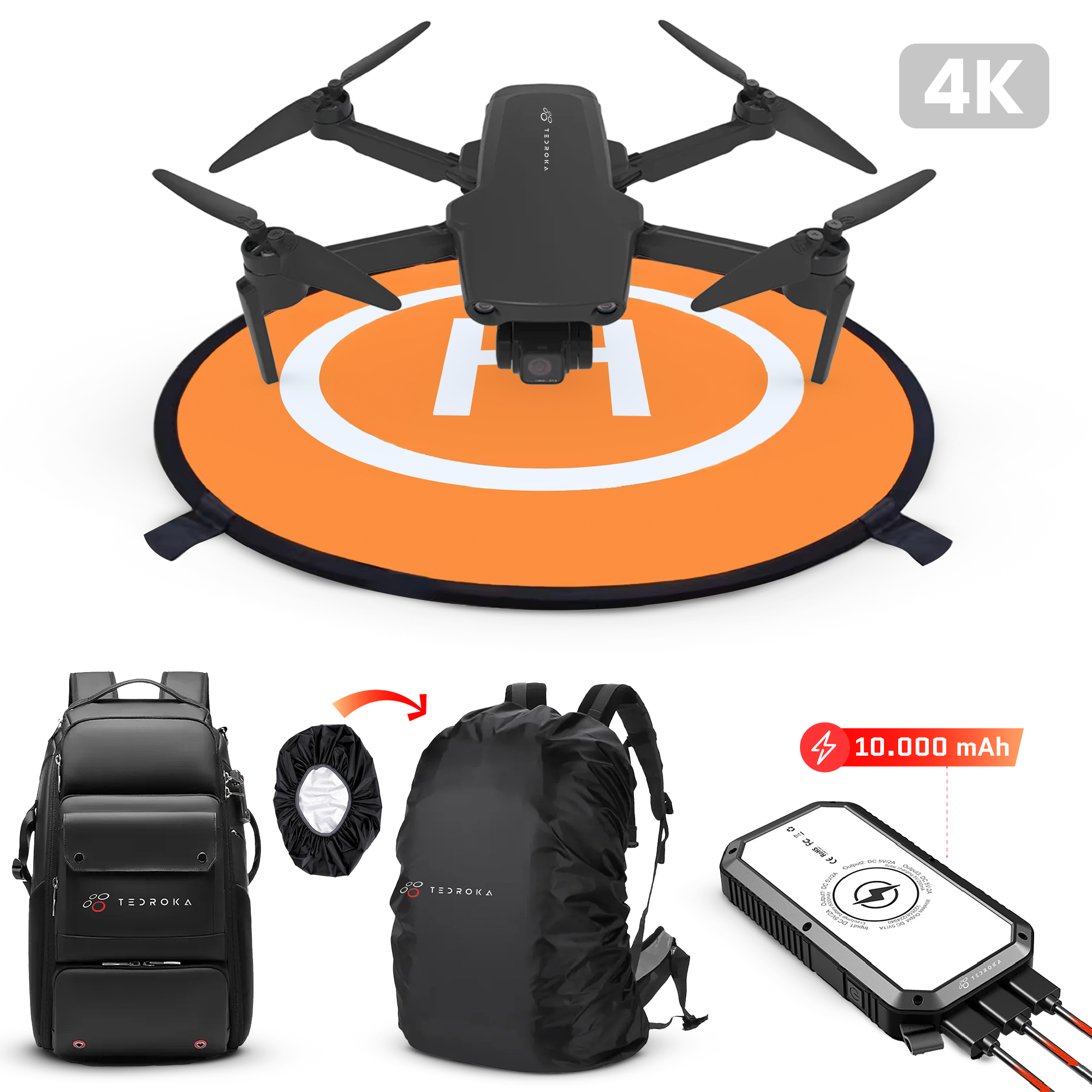 Tedroka® 1 inch Professionele Drone - GPS - 16KM FPV - 4K Drone - Camera 3-Axis Gimbal - 30FPS - 35 Min Vluchttijd - AI Tracking - 3D Flip - Obstakel Vermijding - RC Drone - Draagbare Tas - 3 Accu