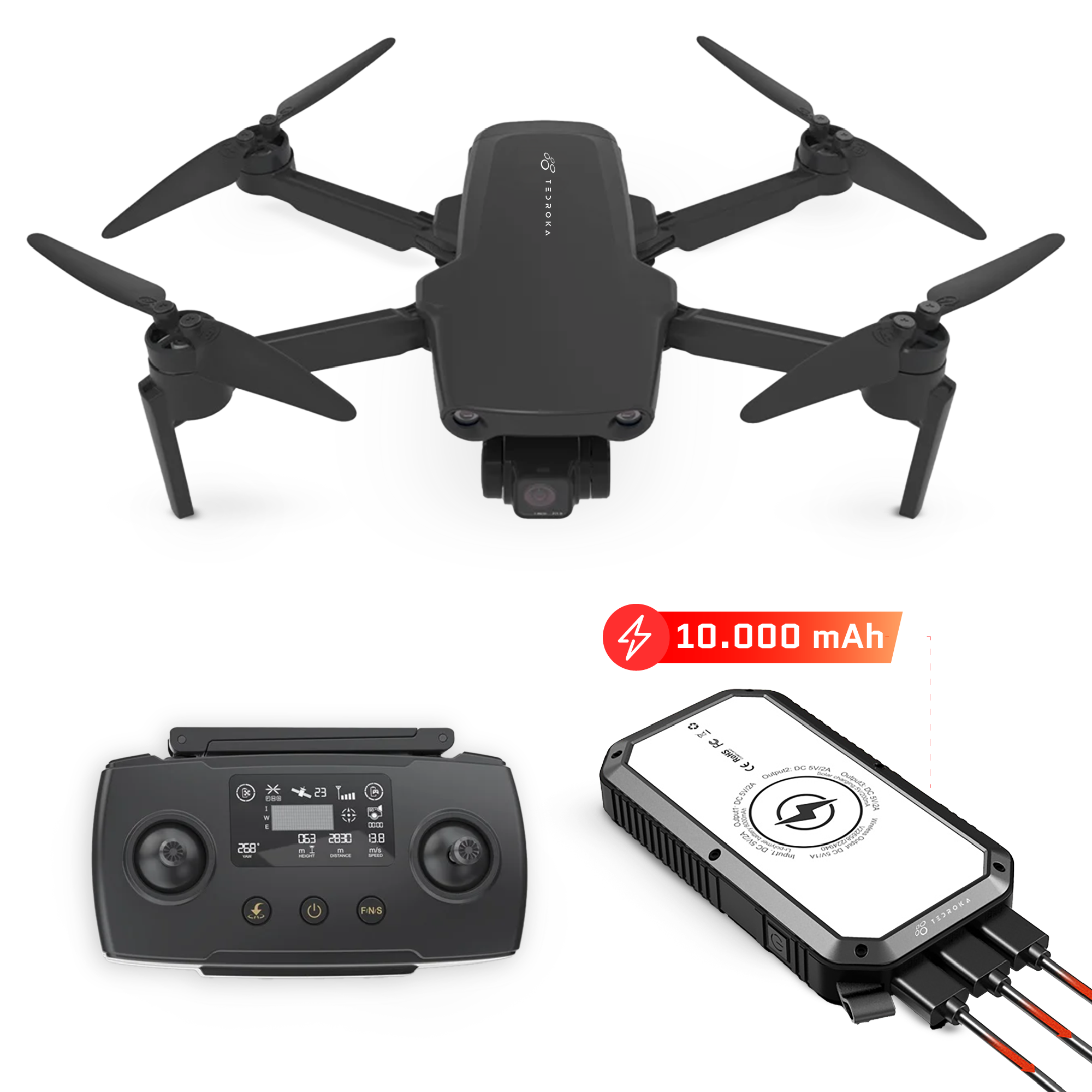 Tedroka® 1inch Professionele Drone - GPS - 16KM FPV - 4K Drone - Camera 3-Axis Gimbal - 30FPS - 35 Min Vluchttijd - AI Tracking - 3D Flip - Obstakel Vermijding - RC Drone - Draagbare Tas -3 Accu