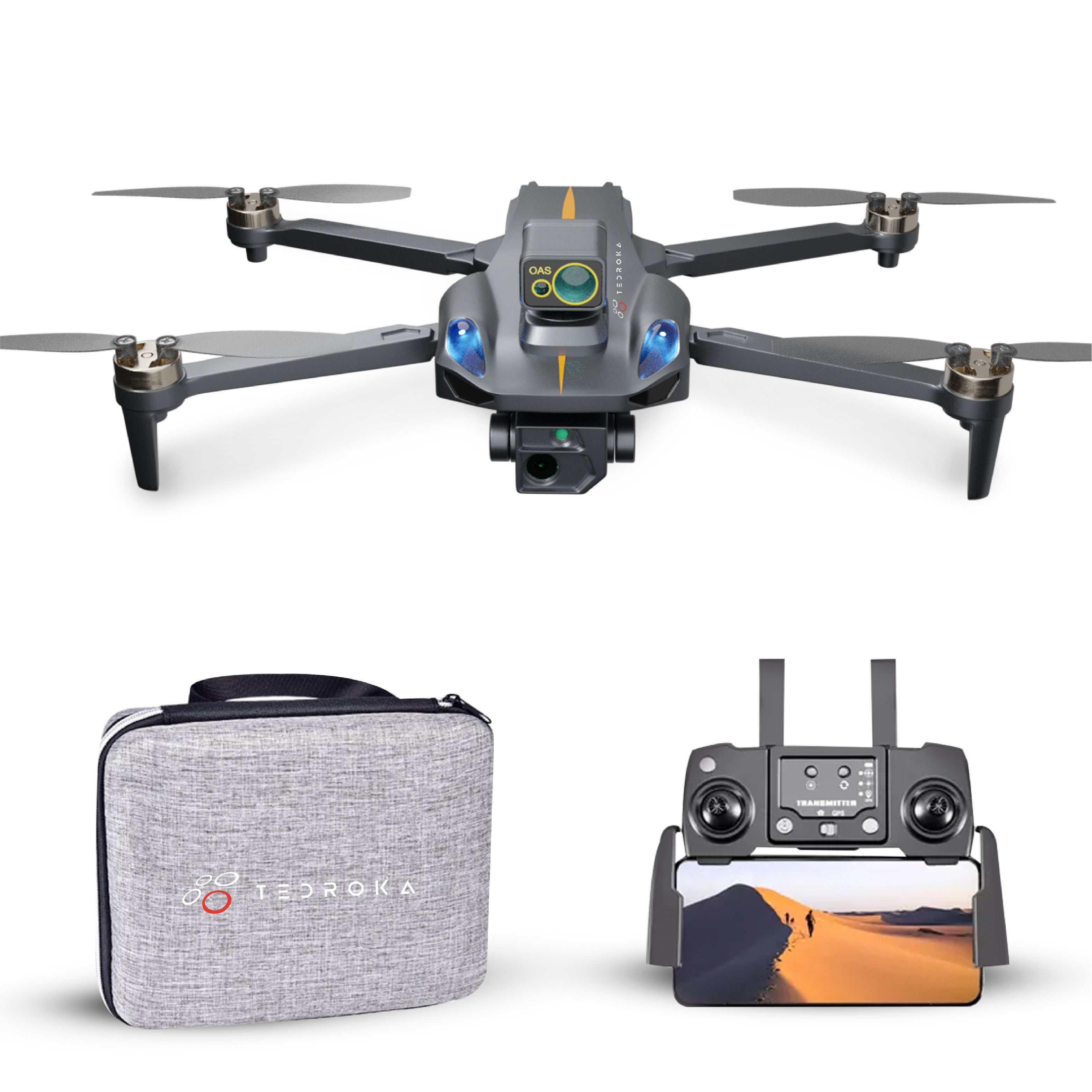 Tedroka K911 Max-Drone met 4K camera- Drone met obstakelvermijding -Inclusief GPS-Drone met camera voor volwassenen-Geen vliegbewijs nodig-800 m bereik -Borstelloze motoren-Inclusief draagbare tas, twee batterijen op.