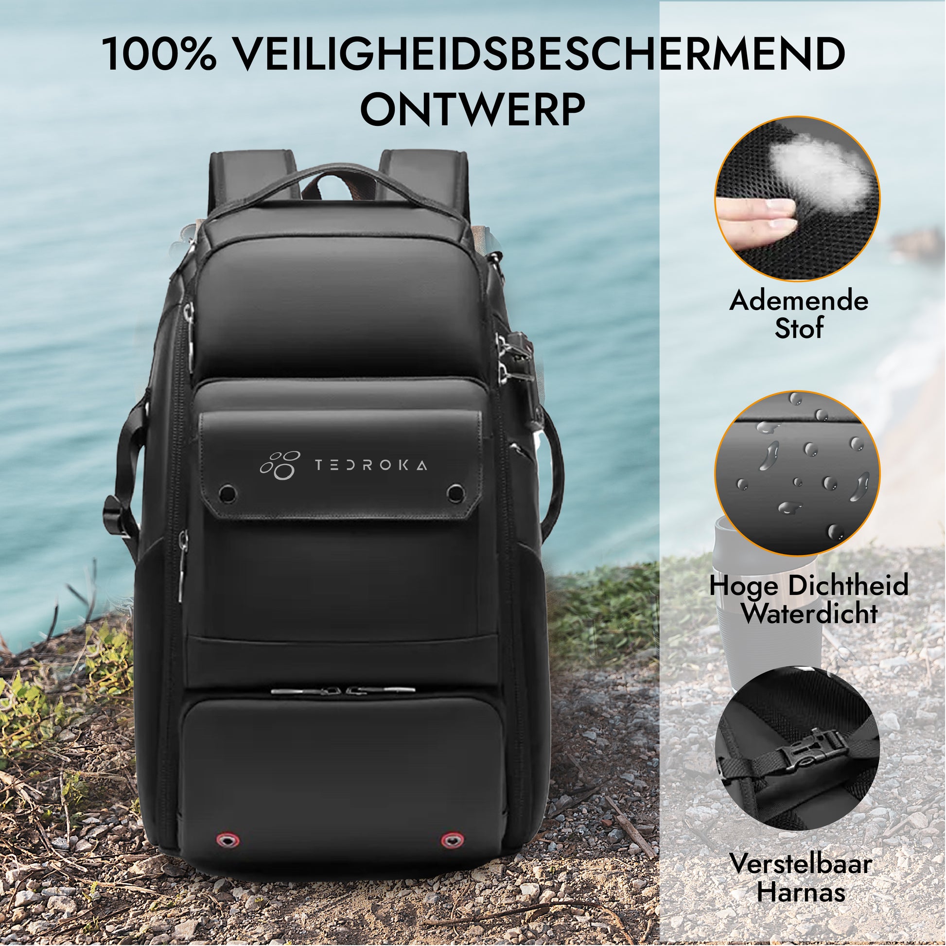 Tedroka Professionele Waterdichte Camerarugzak met Regenhoes en Anti-Diefstal Laptoptas