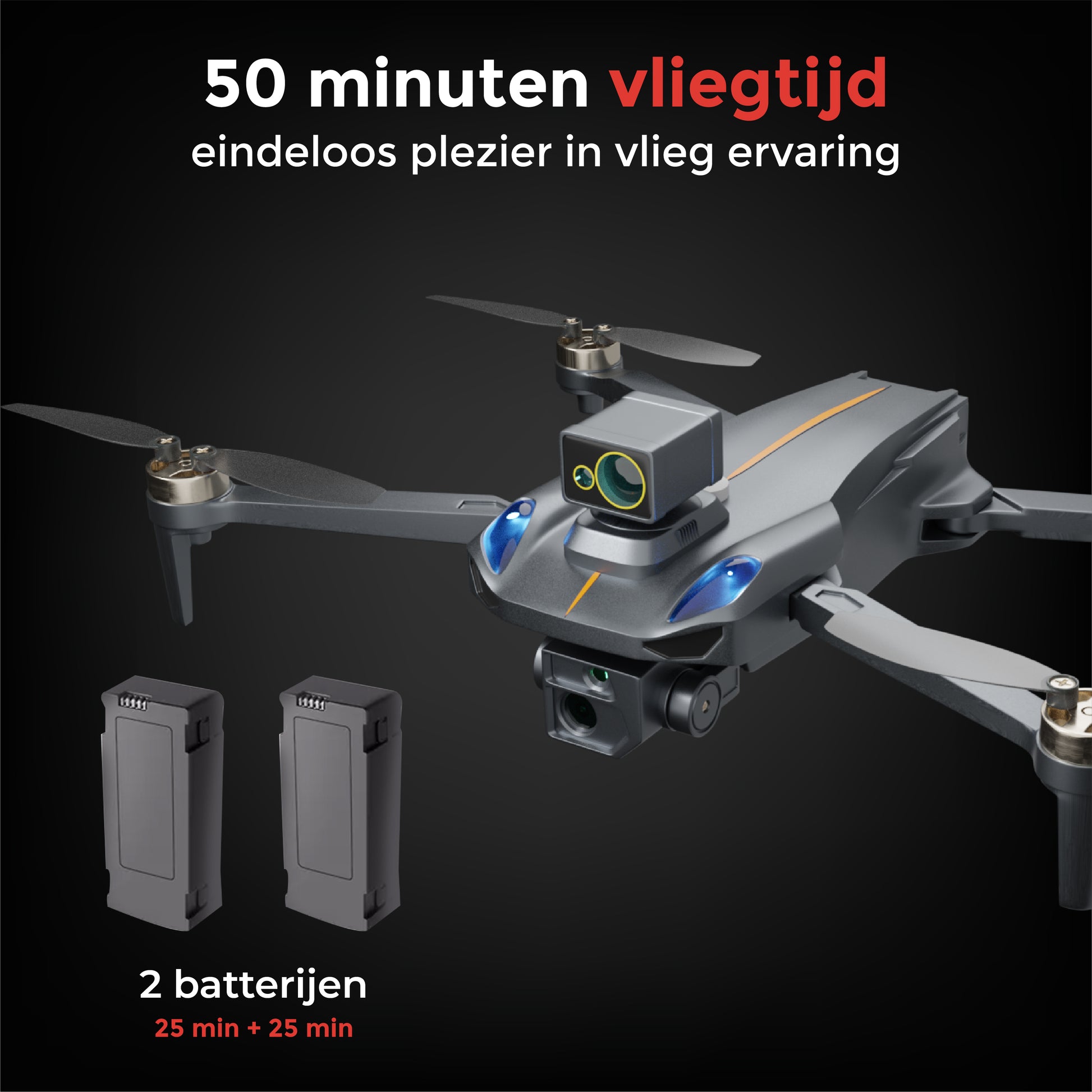 Tedroka K911 Max-Drone met 4K camera- Drone met obstakelvermijding -Inclusief GPS-Drone met camera voor volwassenen-Geen vliegbewijs nodig-800 m bereik -Borstelloze motoren-Inclusief draagbare tas, twee batterijen op.