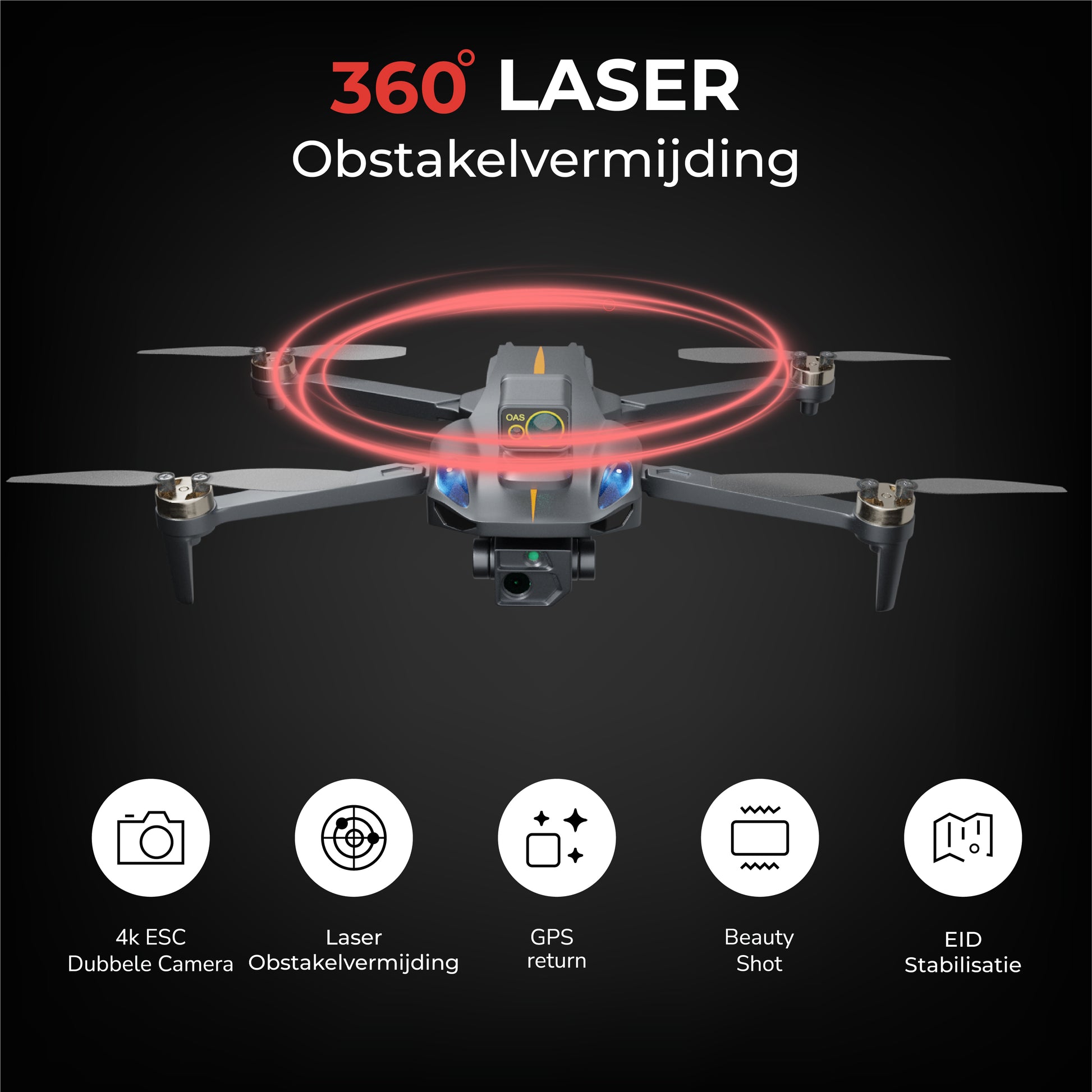 Tedroka K911 Max-Drone met 4K camera- Drone met obstakelvermijding -Inclusief GPS-Drone met camera voor volwassenen-Geen vliegbewijs nodig-800 m bereik -Borstelloze motoren-Inclusief draagbare tas, twee batterijen op.